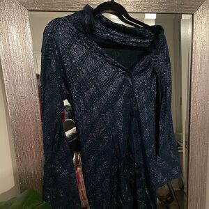 Navy Blue Sparkly Asymmetrical Shirt Dress